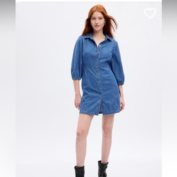 Gap Women’s Puff Sleeve Denim Mini Shirt Dress - Picture 1 of 11